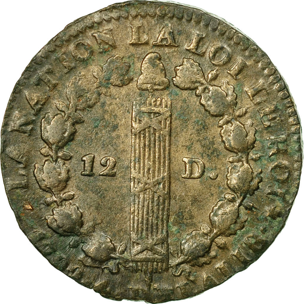 Moneda, Francia, 12 deniers françois, 12 Deniers, 1792, Paris, BC+, Bronce