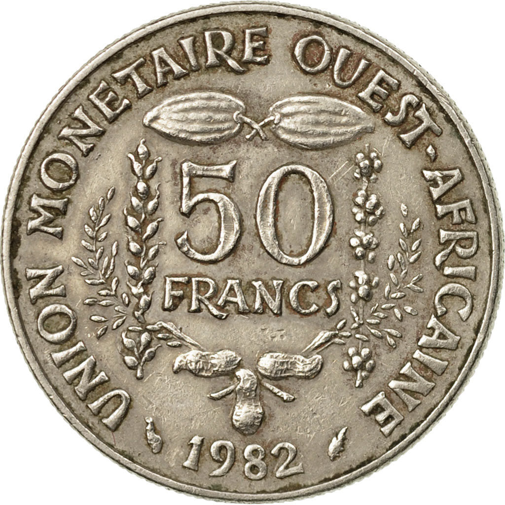 Coin, West African States, 50 Francs, 1982, Paris, EF(40-45), Copper-nickel