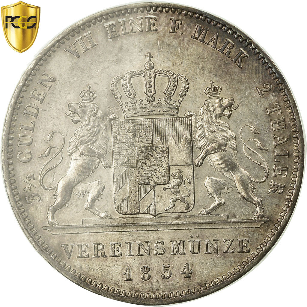Coin, German States, BAVARIA, Maximilian II, 2 Thaler, 3-1/2 Gulden, 1854, PCGS