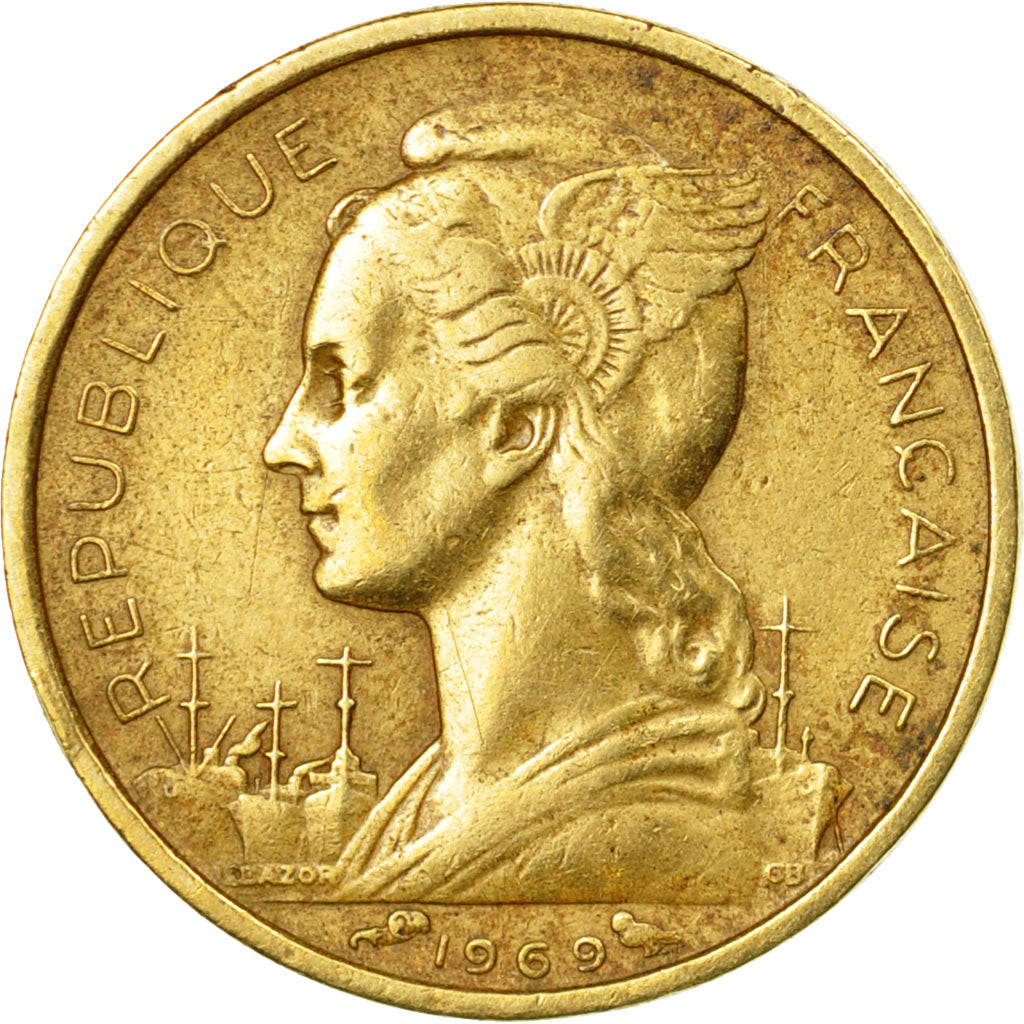 Moneda, TERRITORIO FRANCÉS DE LOS AFARS E ISSAS, 10 Francs, 1969, Paris, BC+