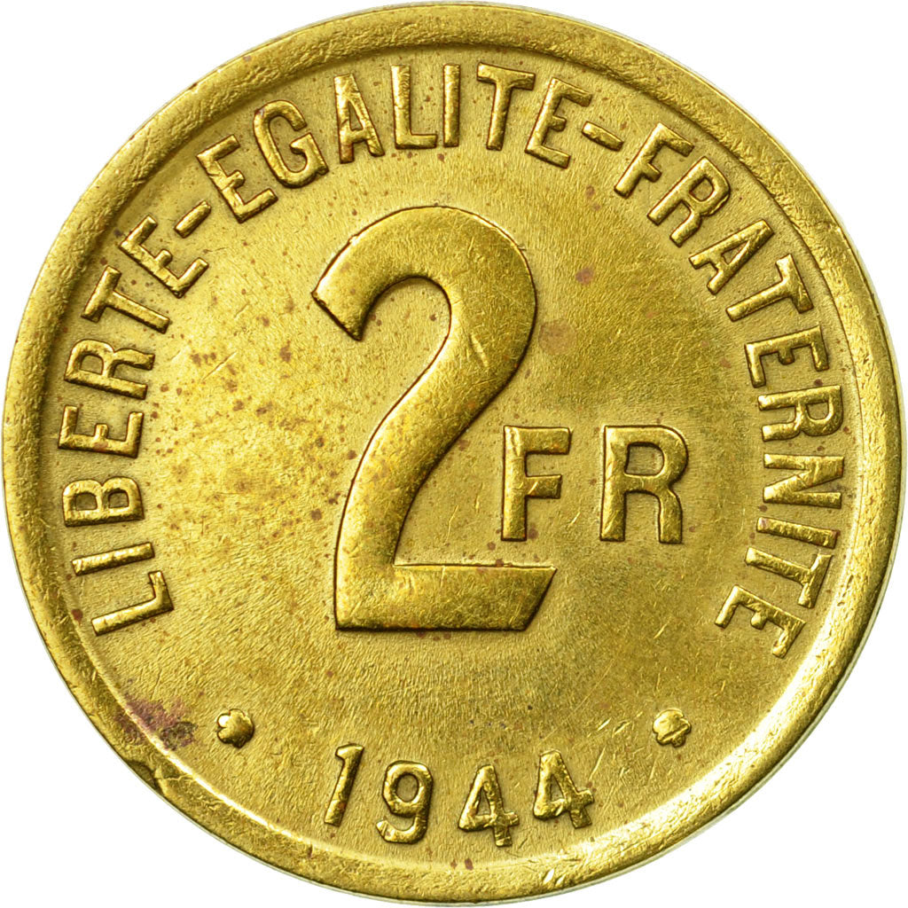 Monnaie, France, France Libre, 2 Francs, 1944, Philadelphie, TB+, Laiton
