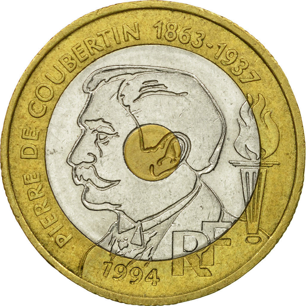Coin, France, Pierre de Coubertin, 20 Francs, 1994, Paris, VF(30-35)