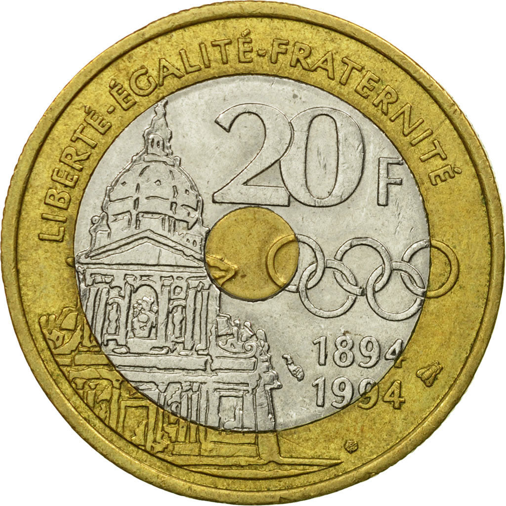 Coin, France, Pierre de Coubertin, 20 Francs, 1994, Paris, VF(30-35)