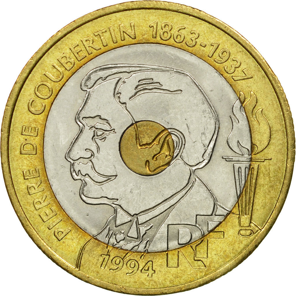 Coin, France, Pierre de Coubertin, 20 Francs, 1994, Paris, EF(40-45)