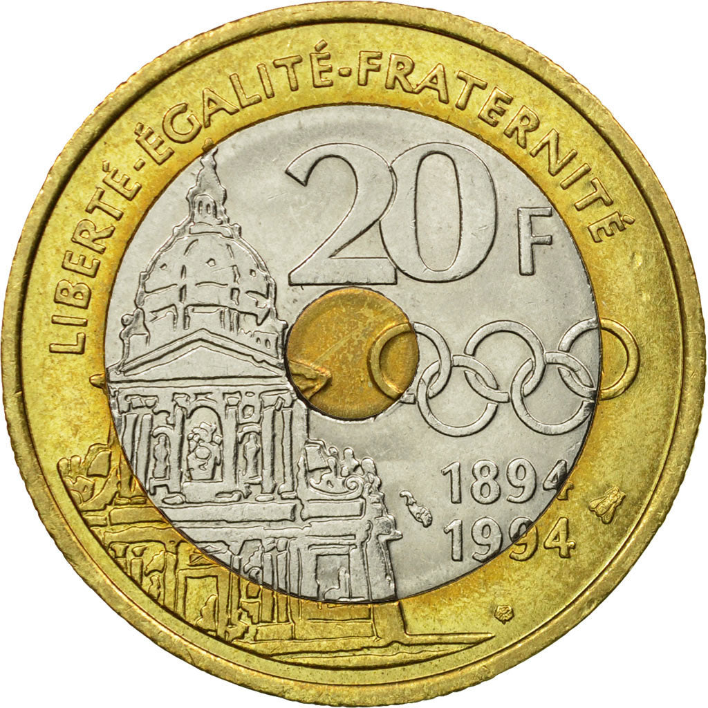 Coin, France, Pierre de Coubertin, 20 Francs, 1994, Paris, EF(40-45)
