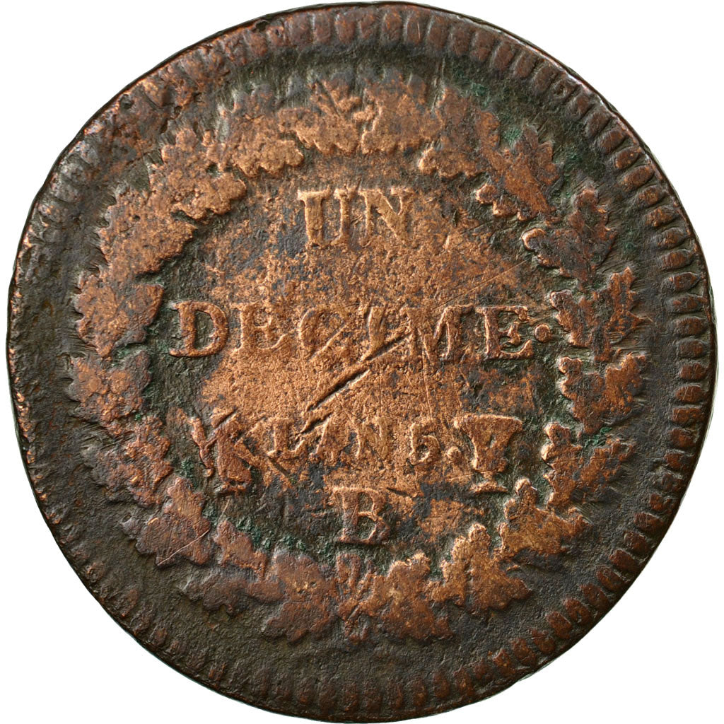Coin, France, Dupré, Decime, AN 5, Rouen, VG(8-10), Bronze, KM:644.3, Le