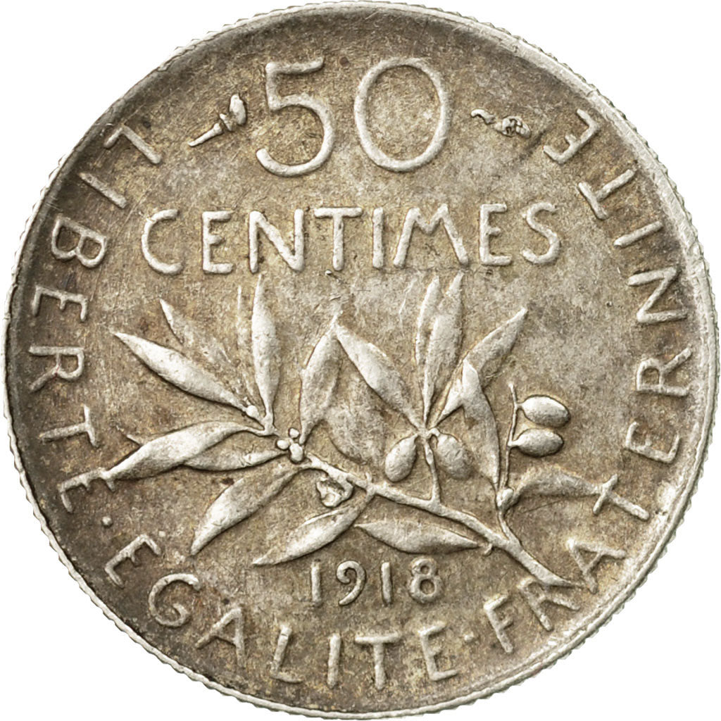 Coin, France, Semeuse, 50 Centimes, 1918, Paris, EF(40-45), Silver, KM:854, Le