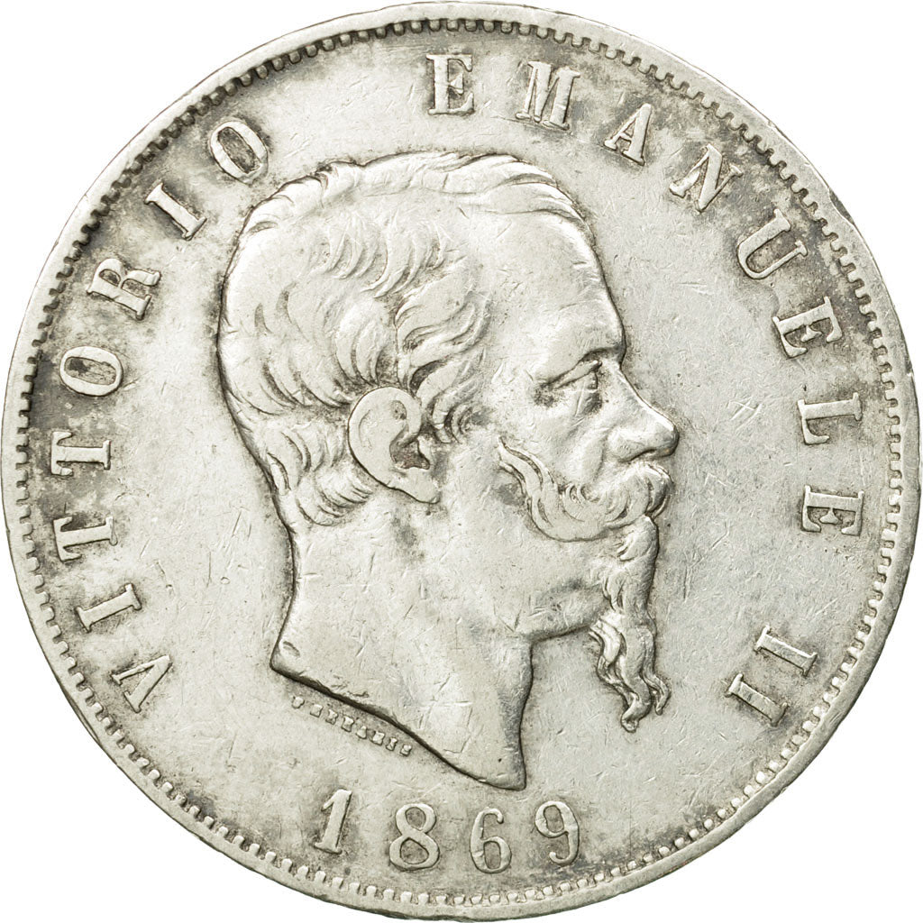 Münze, Italien, Vittorio Emanuele II, 5 Lire, 1869, Milan, SS, Silber, KM:8.3