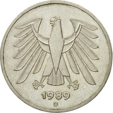 Moneta, GERMANIA - REPUBBLICA FEDERALE, 5 Mark, 1989, Munich, BB, Nichel