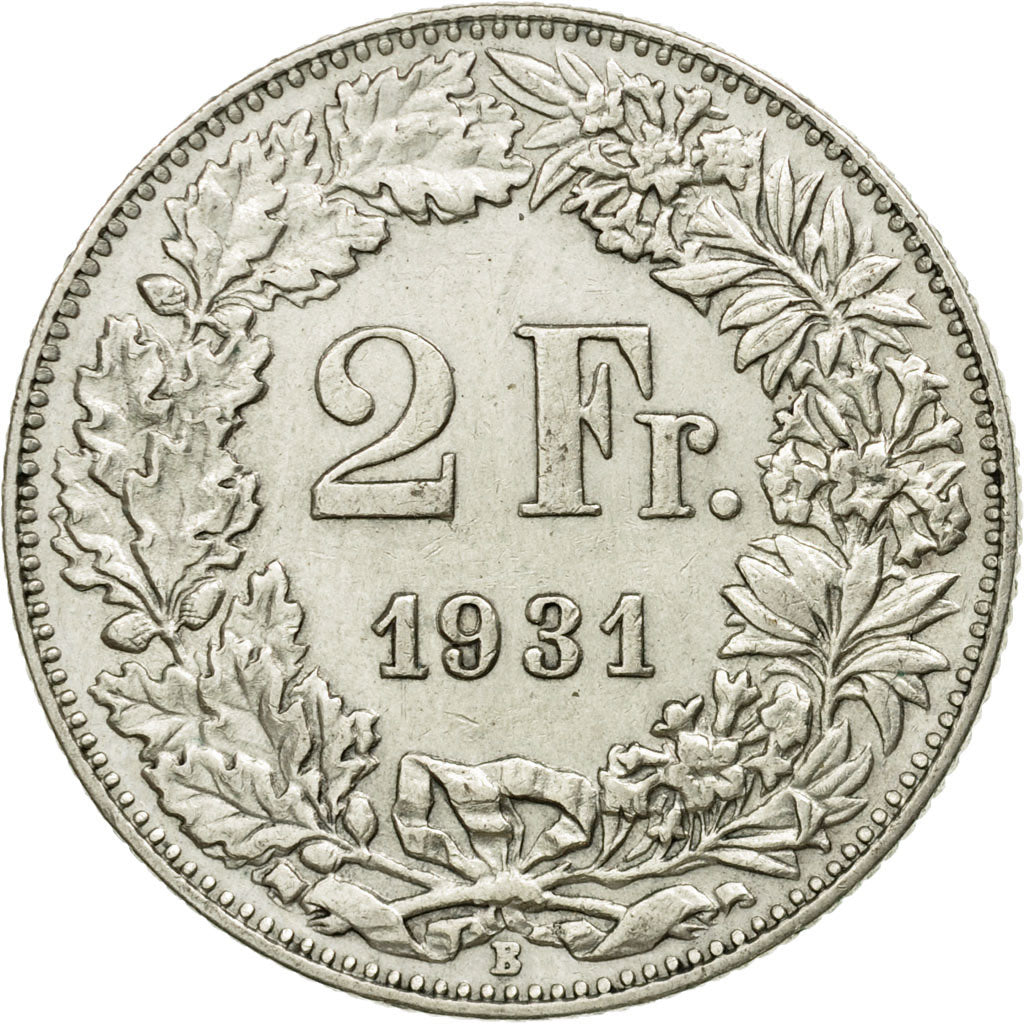 Coin, Switzerland, 2 Francs, 1931, Bern, EF(40-45), Silver, KM:21