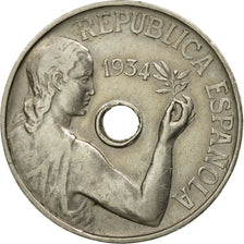 Coin, Spain, 25 Centimos, 1934, AU(55-58), Copper-nickel, KM:751
