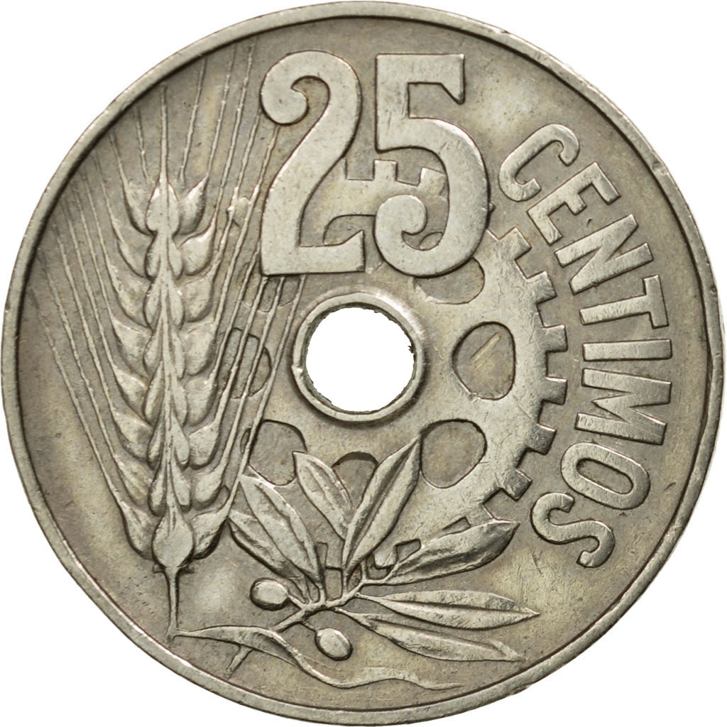 Coin, Spain, 25 Centimos, 1934, AU(55-58), Copper-nickel, KM:751
