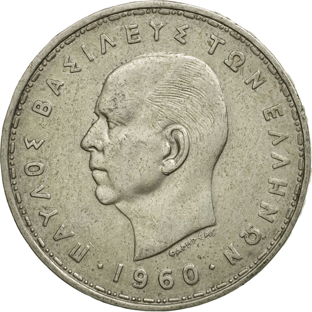 Coin, Greece, Paul I, 20 Drachmai, 1960, EF(40-45), Silver, KM:85