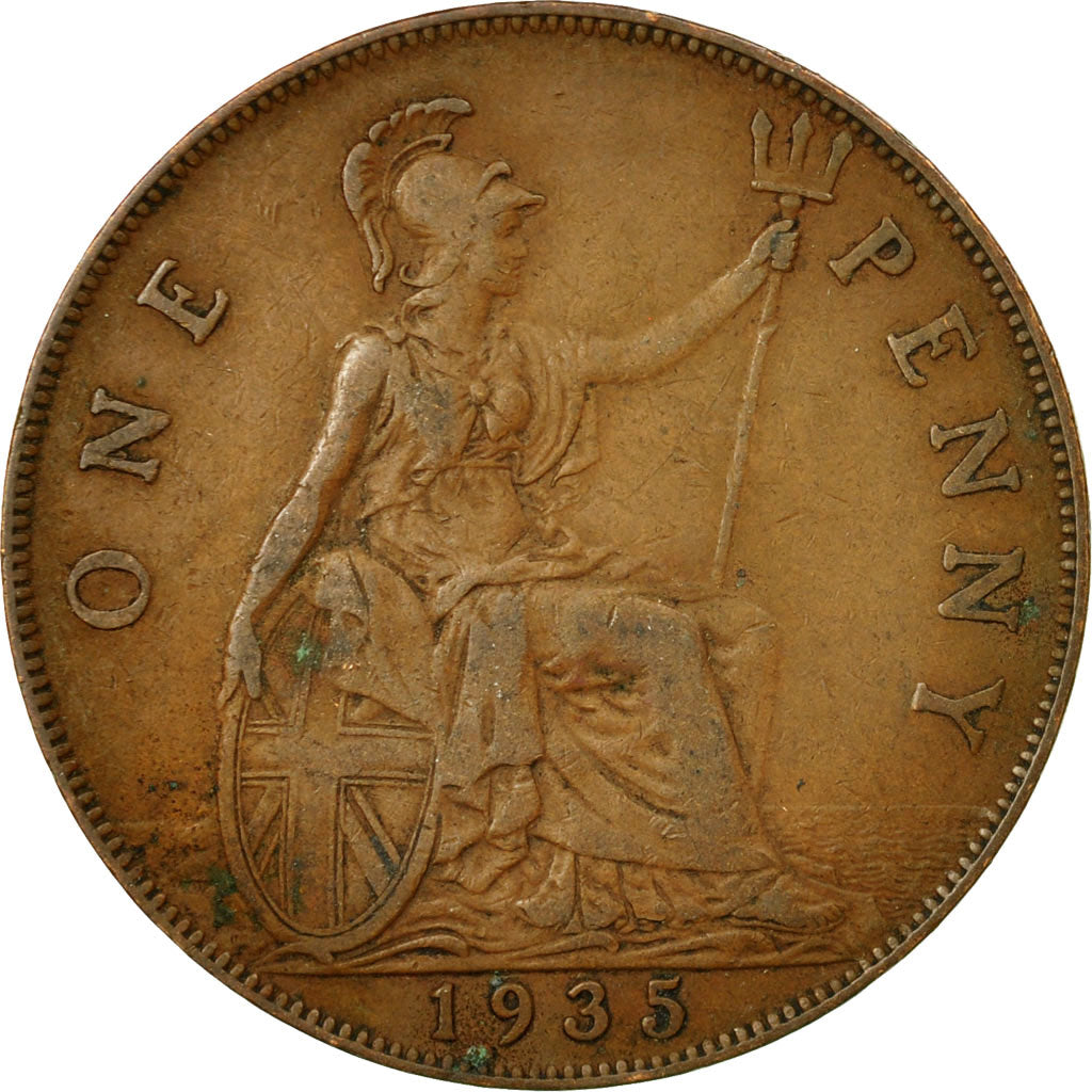 Moneda, Gran Bretaña, George V, Penny, 1935, BC+, Bronce, KM:838