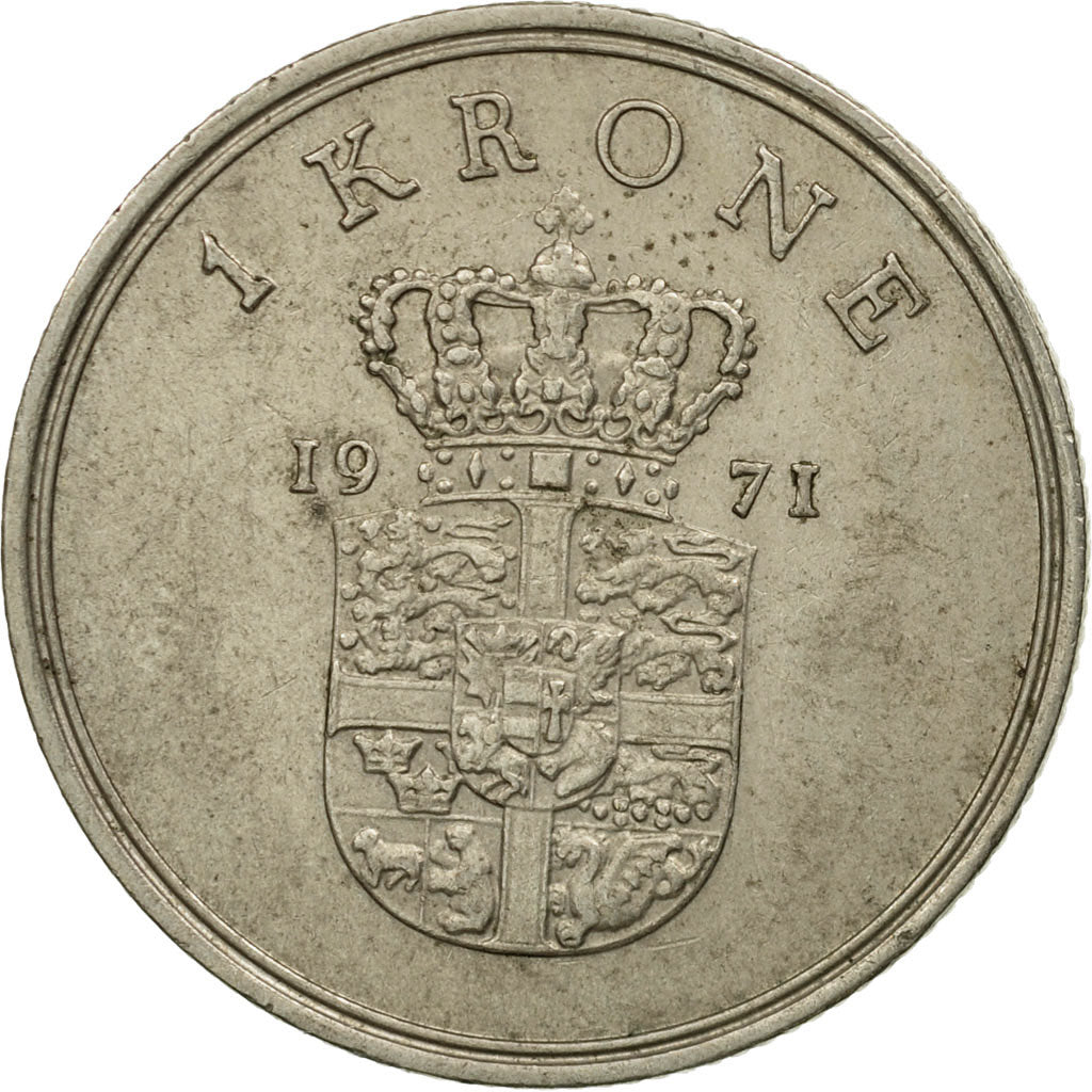 Coin, Denmark, Frederik IX, Krone, 1971, Copenhagen, EF(40-45), Copper-nickel