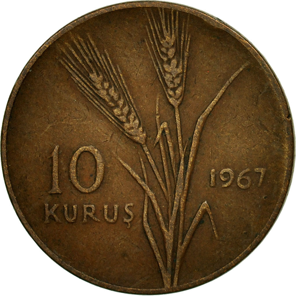 Coin, Turkey, 10 Kurus, 1967, EF(40-45), Bronze, KM:891.1