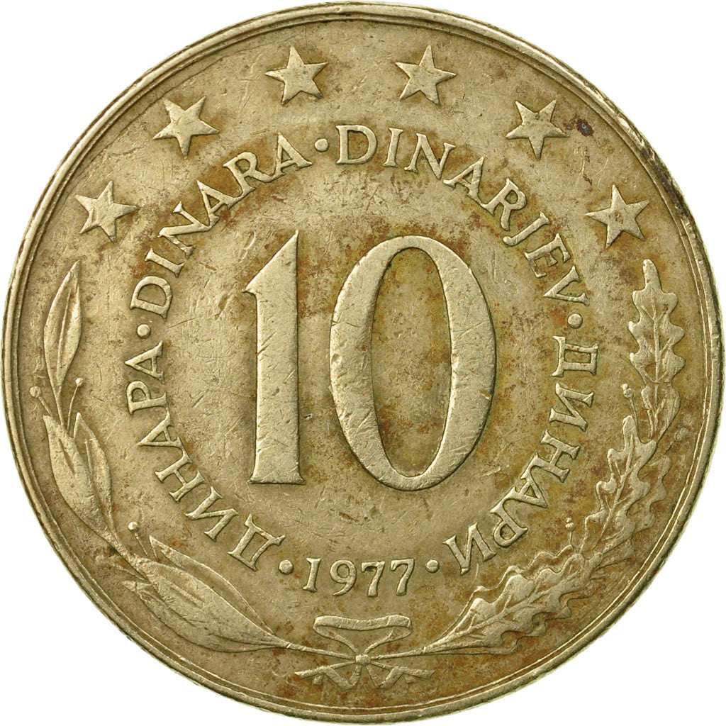 Münze, Jugoslawien, 10 Dinara, 1977, S+, Copper-nickel, KM:62