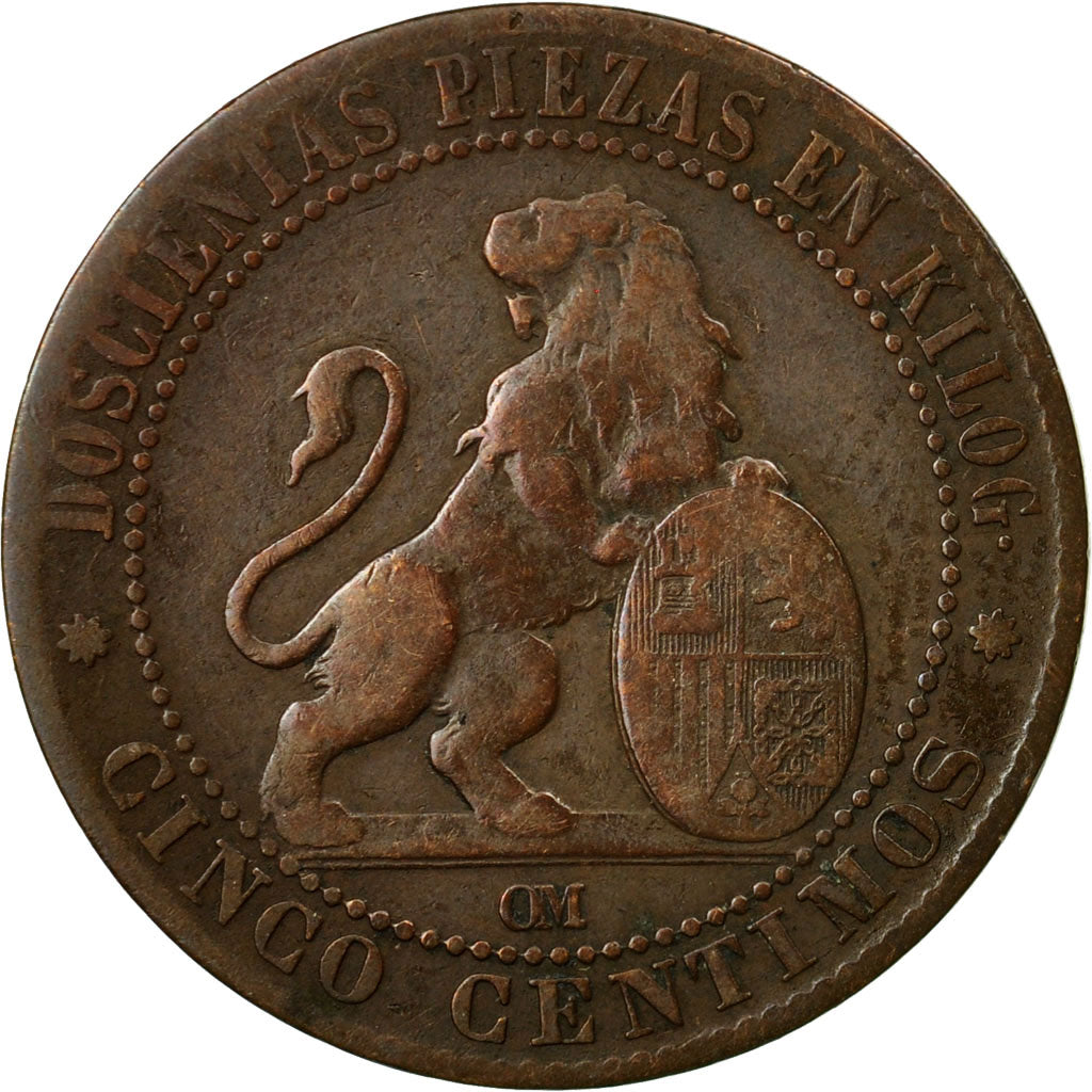 Moneda, España, Provisional Government, 5 Centimos, 1870, Madrid, MBC, Cobre