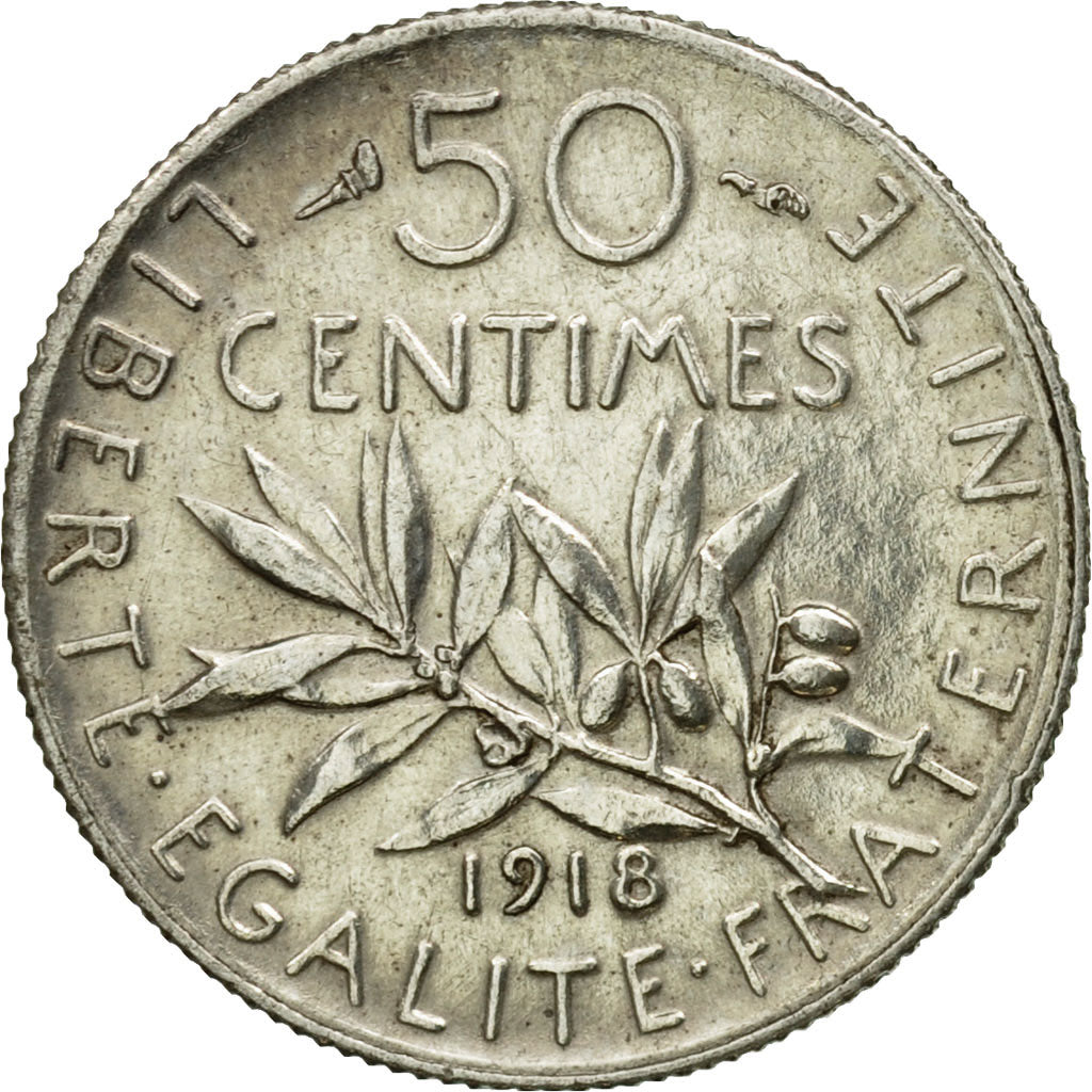 Coin, France, Semeuse, 50 Centimes, 1918, Paris, AU(55-58), Silver, KM:854, Le
