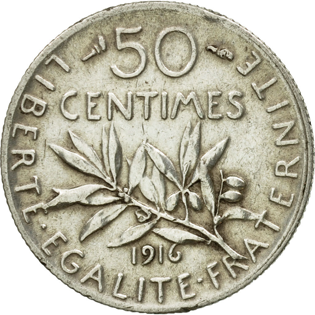 Coin, France, Semeuse, 50 Centimes, 1916, Paris, EF(40-45), Silver, KM:854, Le