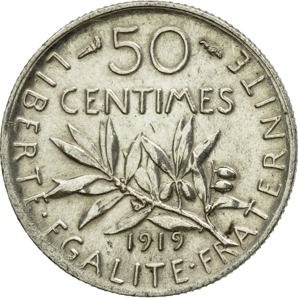 Coin, France, Semeuse, 50 Centimes, 1919, Paris, AU(50-53), Silver, KM:854, Le