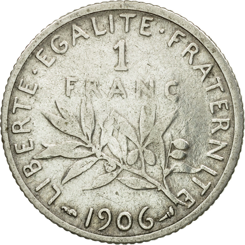 Coin, France, Semeuse, Franc, 1906, Paris, VF(30-35), Silver, KM:844.1, Le