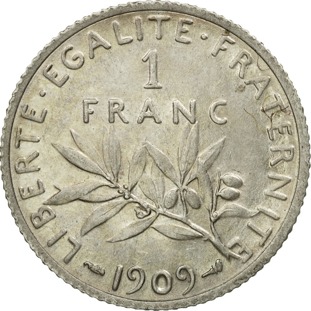 Coin, France, Semeuse, Franc, 1909, Paris, EF(40-45), Silver, KM:844.1, Le