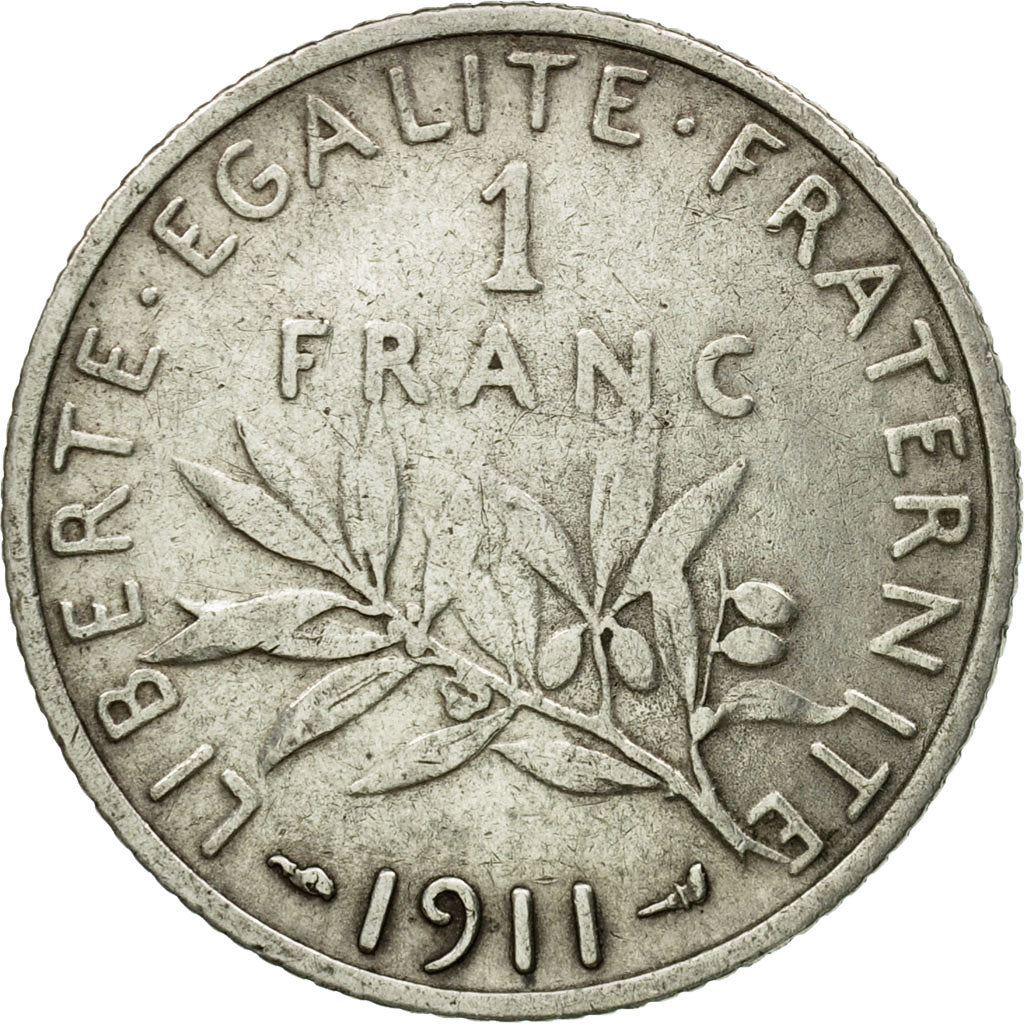 Coin, France, Semeuse, Franc, 1911, Paris, VF(30-35), Silver, KM:844.1, Le