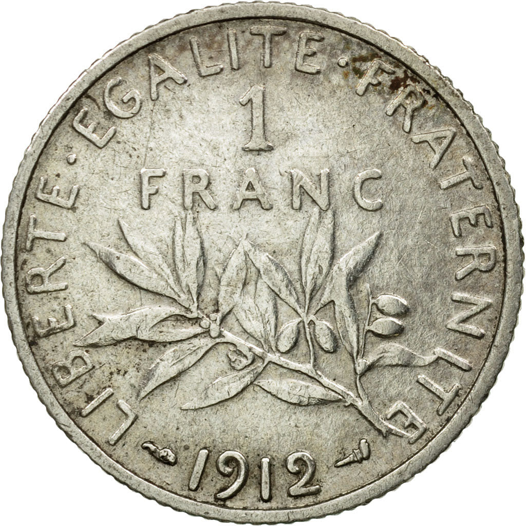 Coin, France, Semeuse, Franc, 1912, Paris, VF(30-35), Silver, KM:844.1, Le