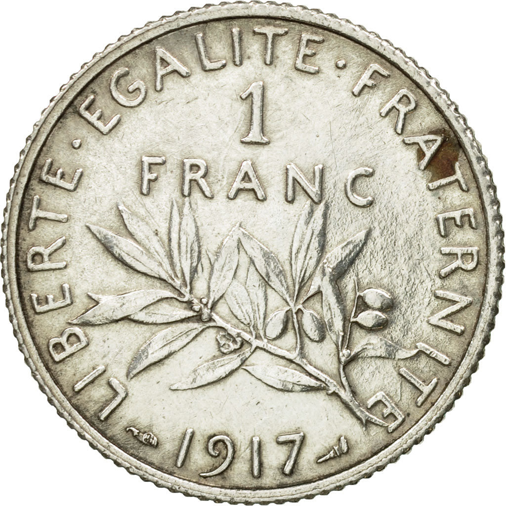 Coin, France, Semeuse, Franc, 1917, Paris, VF(30-35), Silver, KM:844.1, Le
