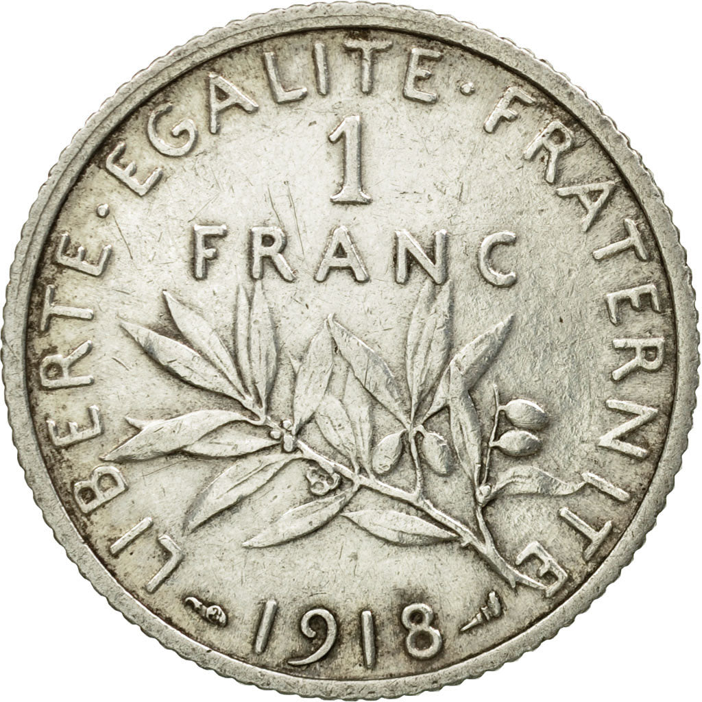 Moneta, Francia, Semeuse, Franc, 1918, Paris, MB+, Argento, KM:844.1, Le