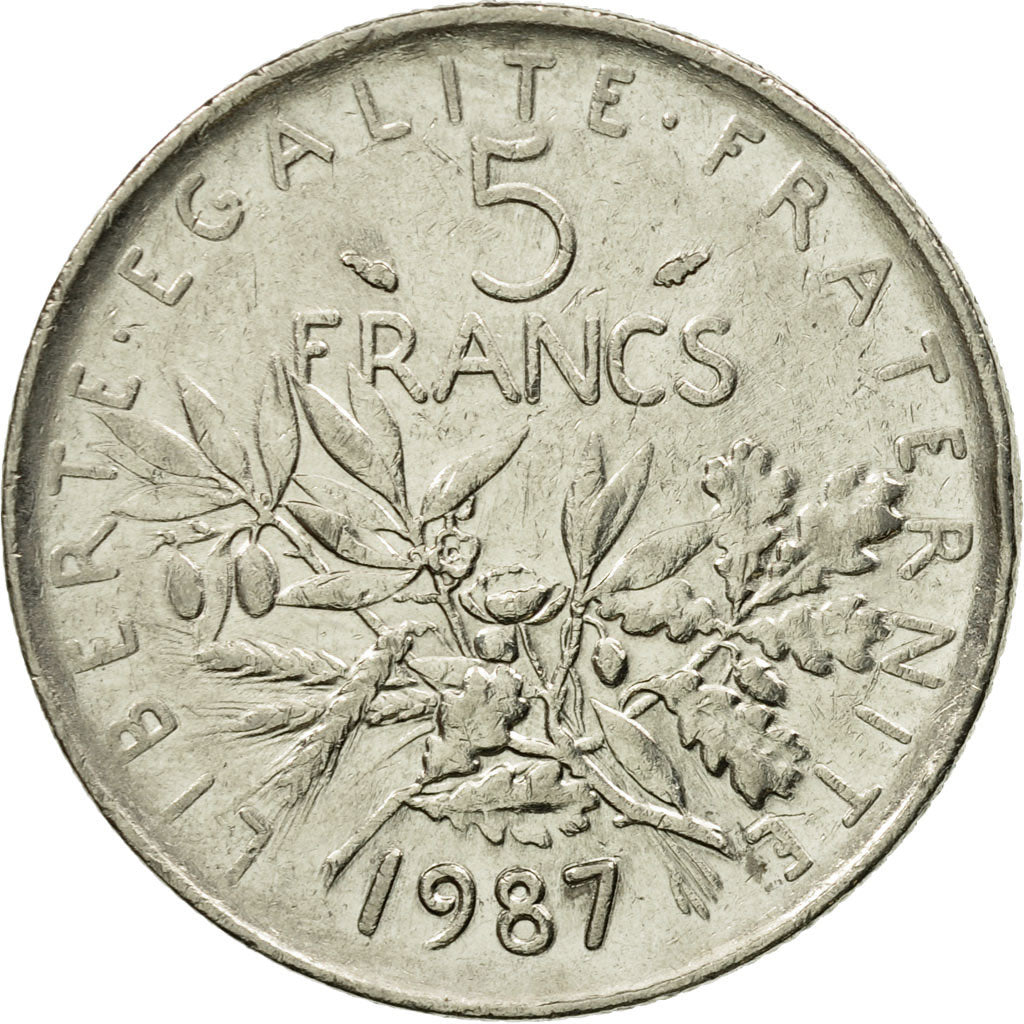 Moneta, Francia, Semeuse, 5 Francs, 1987, Paris, MB+, Nichel placcato