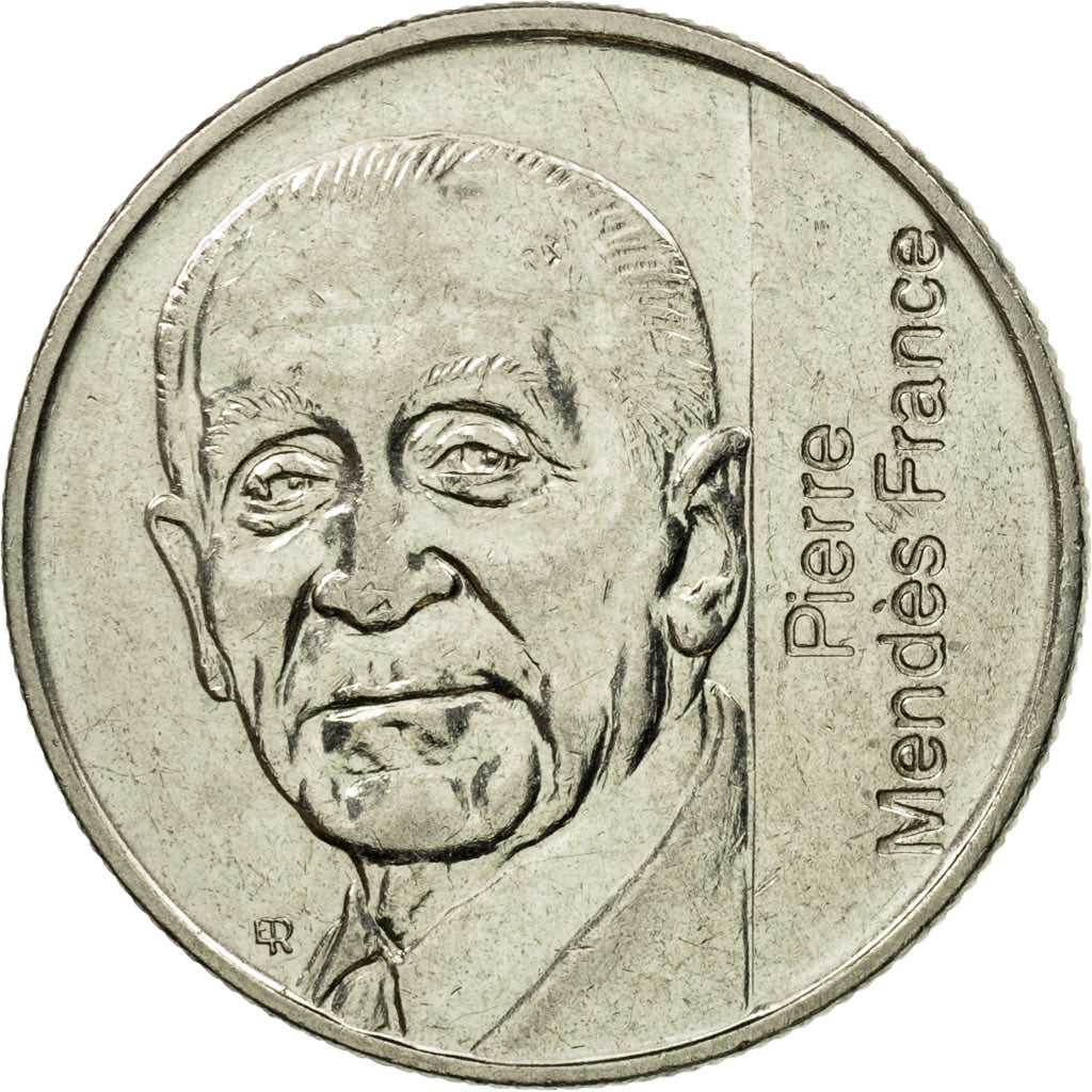 Moneda, Francia, Mendès France, 5 Francs, 1992, Paris, MBC, Níquel, KM:1006