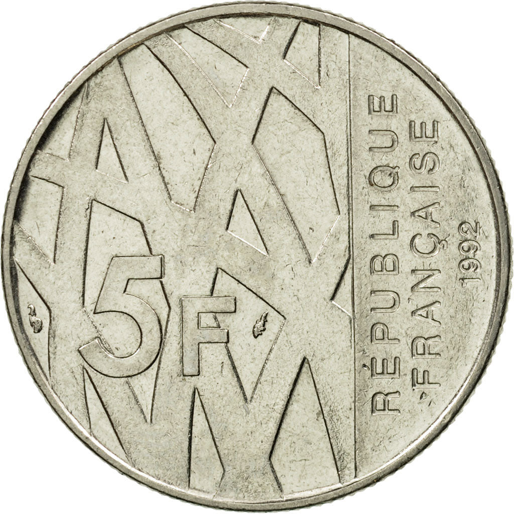 Moneda, Francia, Mendès France, 5 Francs, 1992, Paris, MBC, Níquel, KM:1006
