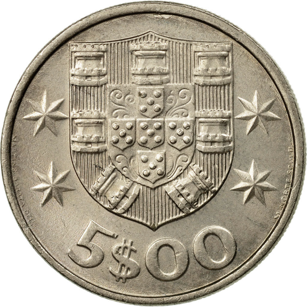 Coin, Portugal, 5 Escudos, 1982, MS(63), Copper-nickel, KM:591