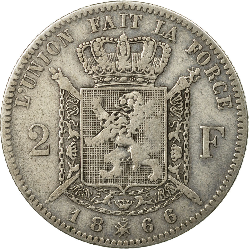 Coin, Belgium, Leopold II, 2 Francs, 2 Frank, 1866, VF(30-35), Silver, KM:30.1