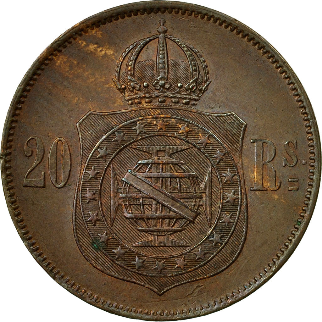 Coin, Brazil, Pedro II, 20 Reis, 1869, EF(40-45), Bronze, KM:474
