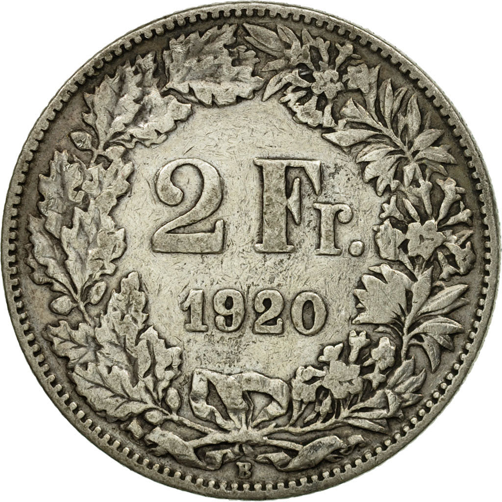 Coin, Switzerland, 2 Francs, 1920, Bern, EF(40-45), Silver, KM:21