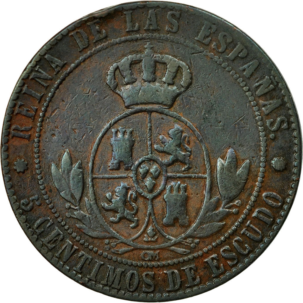 Coin, Spain, Isabel II, 5 Centimos, 1868, Madrid, VF(30-35), Copper, KM:635.1