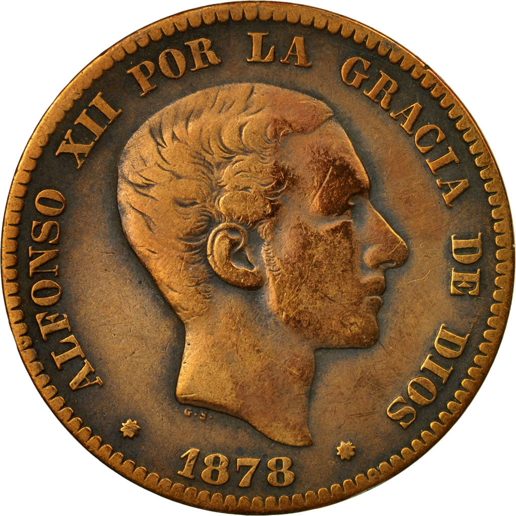 Coin, Spain, Alfonso XII, 10 Centimos, 1878, Madrid, EF(40-45), Bronze, KM:675