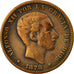 Coin, Spain, Alfonso XII, 10 Centimos, 1878, Madrid, EF(40-45), Bronze, KM:675