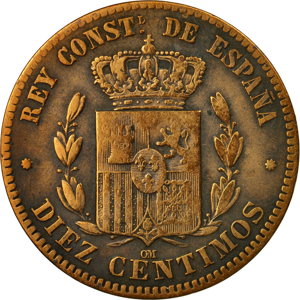 Coin, Spain, Alfonso XII, 10 Centimos, 1878, Madrid, EF(40-45), Bronze, KM:675
