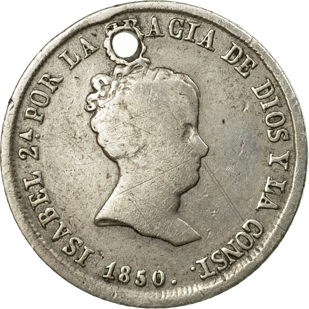 Moneda, España, Isabel II, 2 Reales, 1850, Seville, BC, Plata, KM:526.2