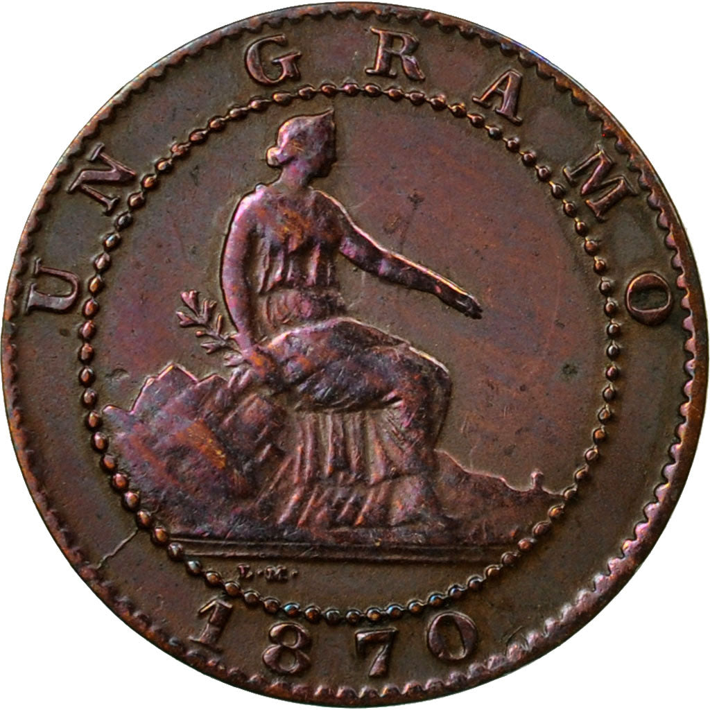 Coin, Spain, Provisional Government, Centimo, 1870, Madrid, AU(55-58), Copper