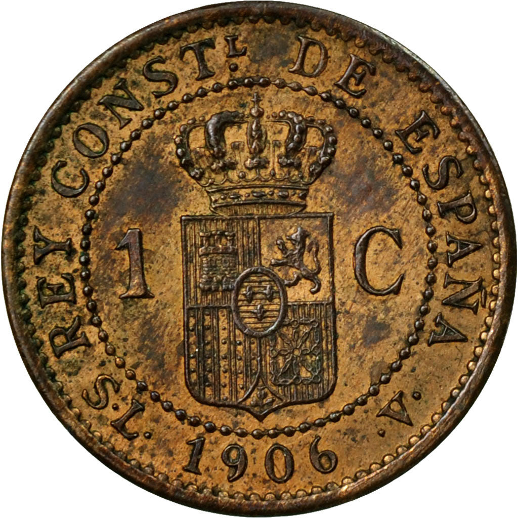 Coin, Spain, Alfonso XIII, Centimo, 1906, Madrid, AU(55-58), Bronze, KM:726
