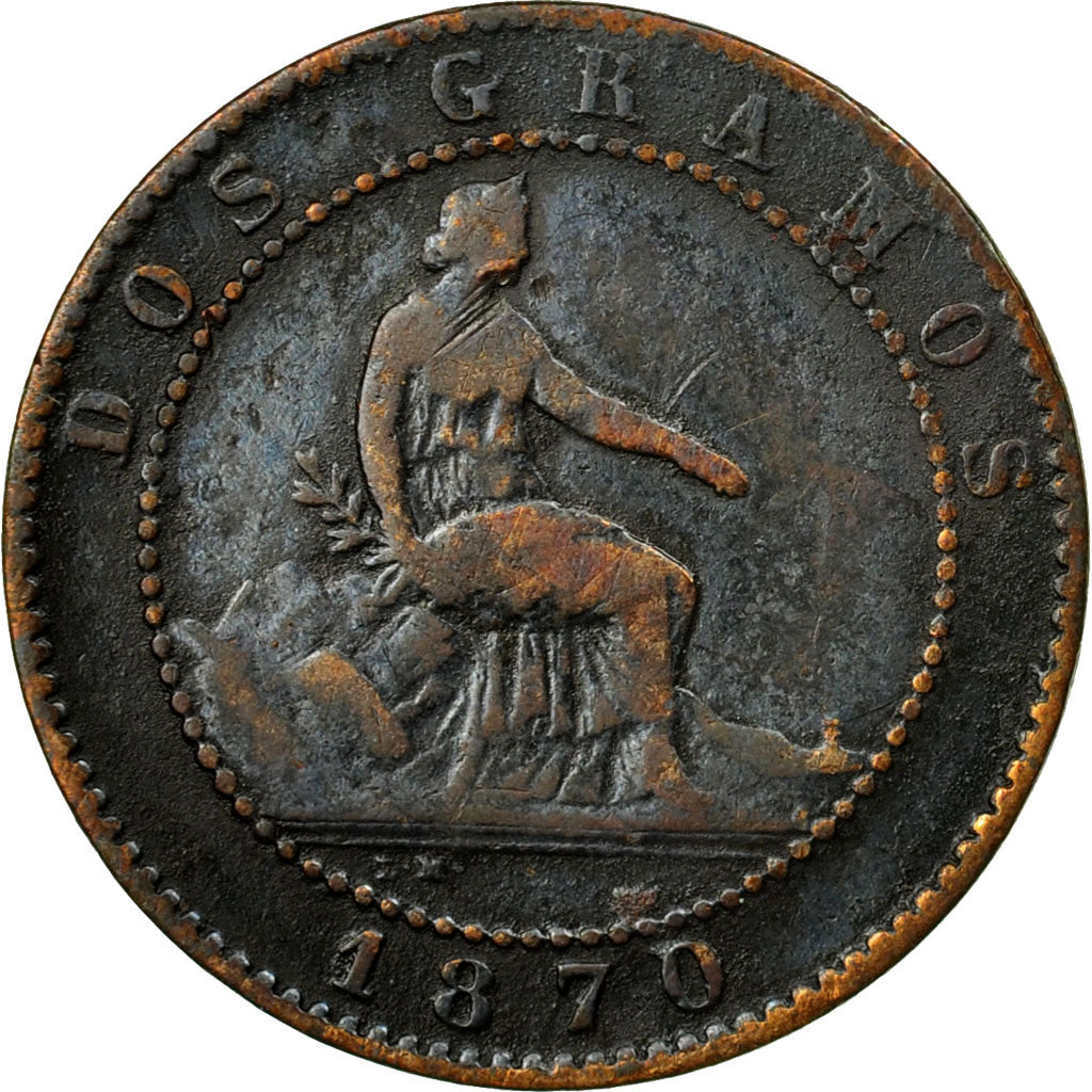 Coin, Spain, Provisional Government, 2 Centimos, 1870, Madrid, VF(20-25)