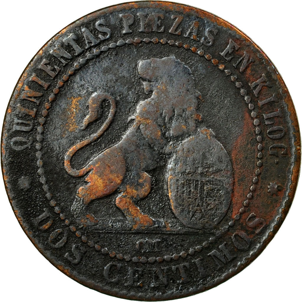 Coin, Spain, Provisional Government, 2 Centimos, 1870, Madrid, VF(20-25)