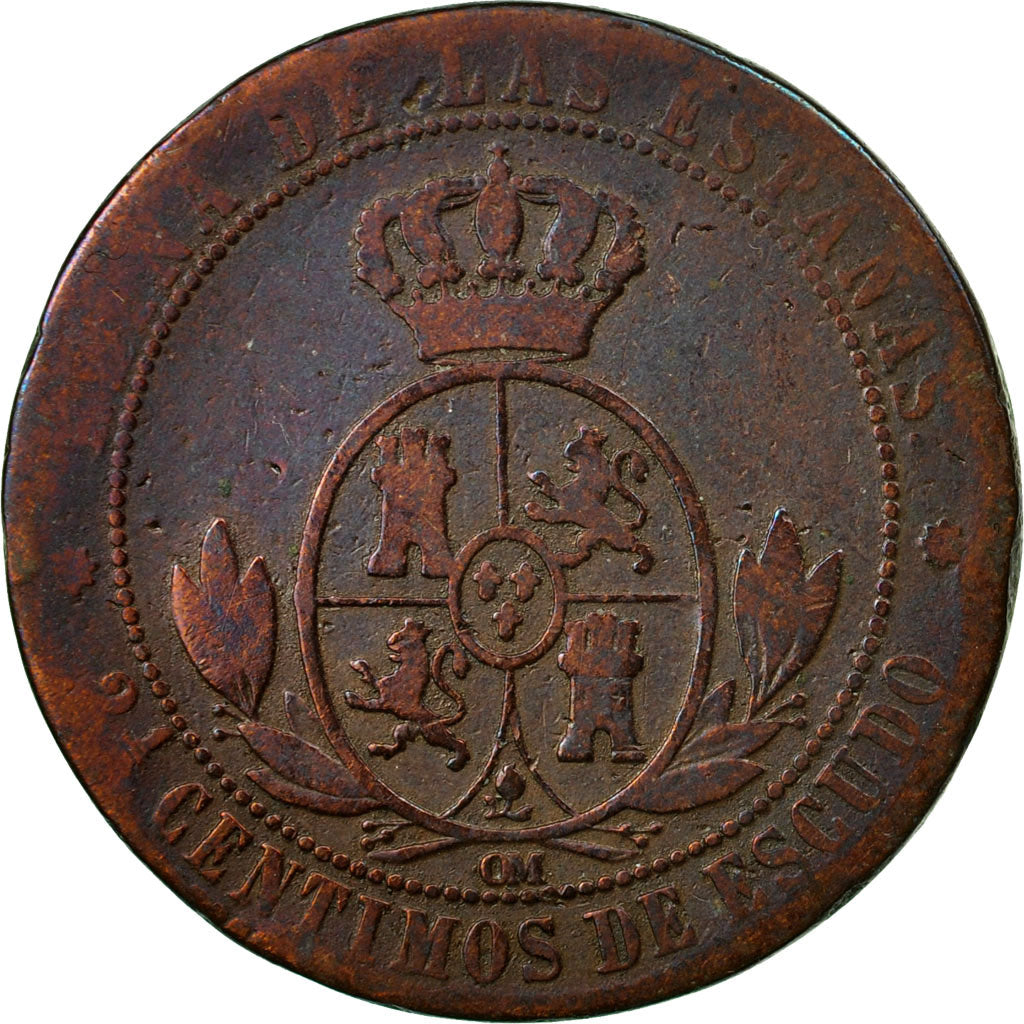 Coin, Spain, Isabel II, 2-1/2 Centimos, 1867, Madrid, VF(30-35), Copper