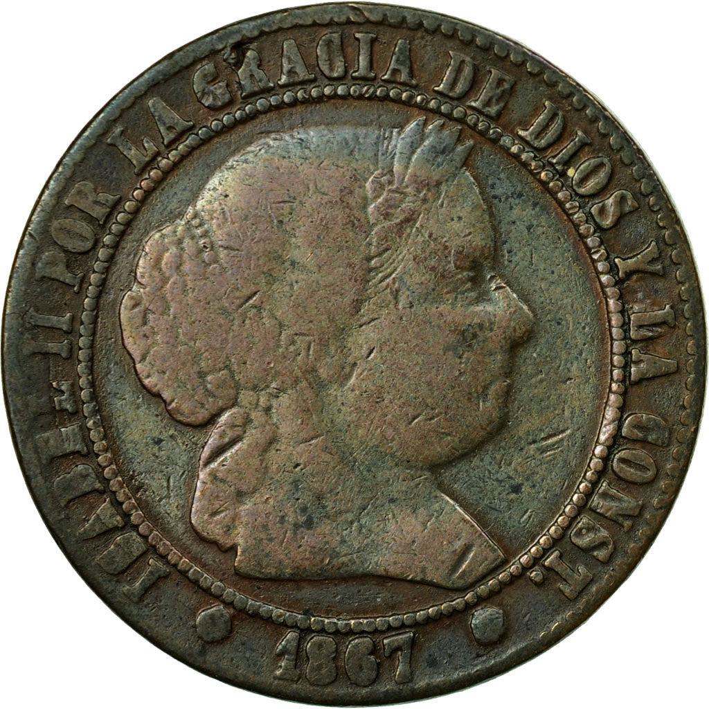 Coin, Spain, Isabel II, 2-1/2 Centimos, 1867, Madrid, VF(20-25), Copper
