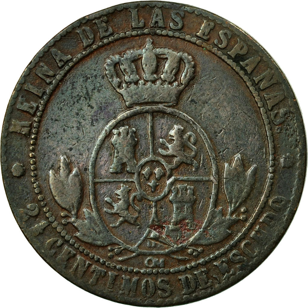 Coin, Spain, Isabel II, 2-1/2 Centimos, 1867, Madrid, VF(20-25), Copper